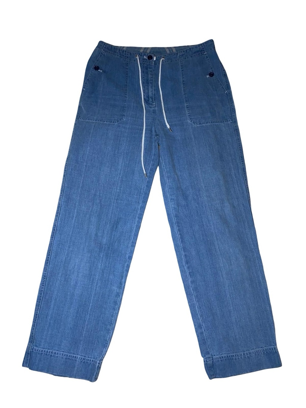 Lauren Ralph Lauren Wide Leg Drawstring Denim Pants Utility patch pockets stain!